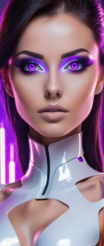artificial hair integrations,digiart,ultraviolet,purple background,light purple,neon body painting,futuristic,cyberspace,cybernetics,cyber,gradient mesh,uv,purple,cosmetic,sci fiction illustration,symetra,humanoid,world digital painting,cyborg,violet eyes,Conceptual Art,Sci-Fi,Sci-Fi 10
