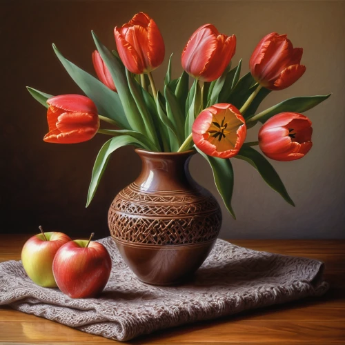 still life of spring,orange tulips,tulip flowers,flower painting,tulips,tulip background,flowers png,two tulips,tulip bouquet,turkestan tulip,red tulips,wooden flower pot,tulip blossom,still life photography,siam tulip,flower vases,yellow orange tulip,flower vase,nowruz,flower arrangement lying,Illustration,Realistic Fantasy,Realistic Fantasy 03