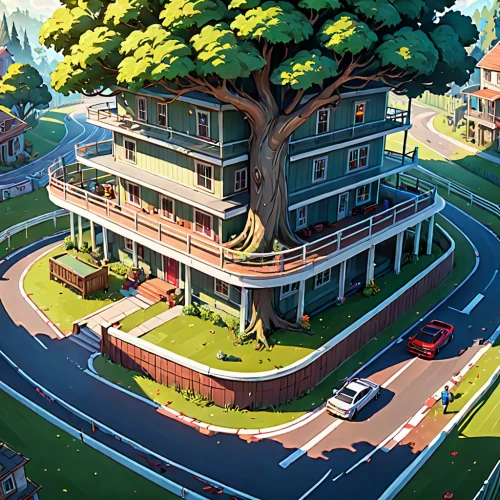 tree house,treehouse,rosewood tree,house in the forest,pines,cartoon forest,homestead,large home,landscaping,suburban,flourishing tree,apartment house,tree top,suburbs,home landscape,resort town,neighbourhood,treetop,morning grove,development concept,Anime,Anime,General