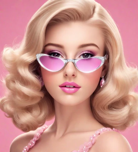 pink glasses,barbie doll,pink round frames,barbie,pink lady,eyewear,pink beauty,50's style,realdoll,ski glasses,pinup girl,sunglasses,doll's facial features,glamour girl,retro women,valentine day's pin up,eye glass accessory,spectacles,pinkladies,fashion doll
