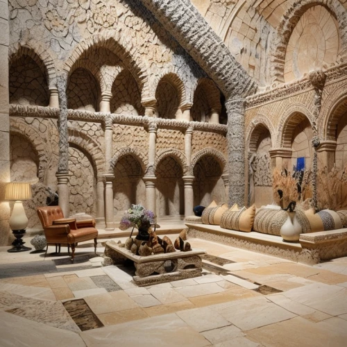 umayyad palace,monastery israel,wine cellar,medieval architecture,the monastery ad deir,romanesque,celsus library,abbaye de belloc,cloister,caravanserai,winery,hotel de cluny,wine barrels,hala sultan tekke,vaulted cellar,wine cultures,caravansary,vaulted ceiling,wine-growing area,crypt