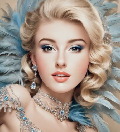 vintage makeup,elsa,vintage angel,marylin monroe,bridal jewelry,bridal accessory,marylyn monroe - female,fairy queen,beautiful bonnet,glamour girl,porcelain doll,airbrushed,vintage woman,debutante,silvery blue,showgirl,blue eyes,mazarine blue,love pearls,beautiful woman