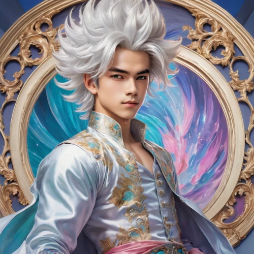 white rose snow queen,dragon li,fantasy portrait,baroque angel,skyflower,apollo,fairy tale character,celestial chrysanthemum,wuchang,zodiac sign libra,male character,uriel,solomon's plume,male elf,white eagle,xiangwei,cloud,guilinggao,baozi,sea god,Conceptual Art,Fantasy,Fantasy 24