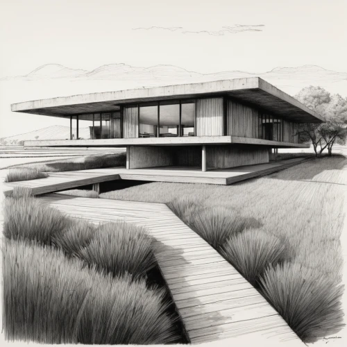 mid century house,dunes house,house drawing,mid century modern,archidaily,timber house,grass roof,modern architecture,mid century,kirrarchitecture,modern house,house by the water,wooden house,house with lake,landscape plan,house shape,residential house,architect,architect plan,home landscape,Illustration,Black and White,Black and White 08