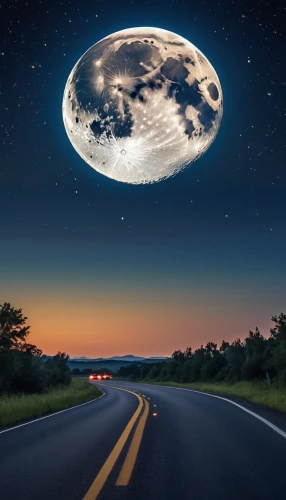 moon car,ufo,night highway,ufo intercept,extraterrestrial life,road to nowhere,road dolphin,moon vehicle,planet alien sky,long road,ufos,open road,road of the impossible,long-distance transport,celestial object,straight ahead,the road,night sky,moon and star background,the night sky,Photography,General,Realistic