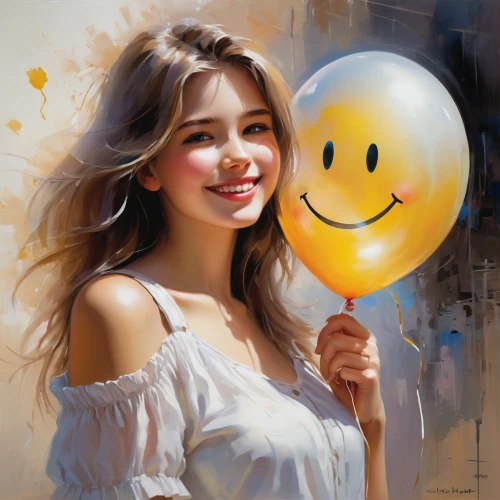 little girl with balloons,emoji balloons,girl with speech bubble,a girl's smile,smilies,smilie,grin,smileys,balloons,smile,colorful balloons,smiley emoji,cheerful,a smile,balloon,smiling,smiley,balloons mylar,cheerfulness,emoji,Conceptual Art,Oil color,Oil Color 03