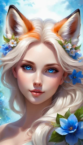 elven flower,fantasy portrait,faerie,garden-fox tail,fae,fairy tale character,kitsune,flower background,flower fairy,flower cat,eglantine,faery,starflower,jessamine,felidae,portrait background,child fox,faun,fox,fantasy art,Illustration,Realistic Fantasy,Realistic Fantasy 01