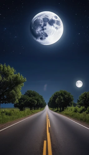 night highway,moonlit night,moon and star background,moon car,moonlit,moon night,long road,road to nowhere,the road,night image,night sky,full moon,moon at night,clear night,the night sky,big moon,open road,the moon and the stars,blue moon,phase of the moon,Photography,General,Realistic