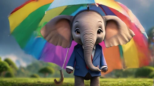 circus elephant,dumbo,circus animal,elephant kid,pachyderm,elephant,cartoon elephants,asian elephant,african elephant,elephant's child,girl elephant,rainbow background,elephant ride,elephant toy,pink elephant,circus,rainbow pencil background,raindops,summer umbrella,umbrella,Photography,General,Cinematic