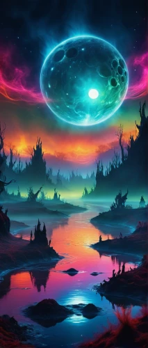 alien planet,planet alien sky,alien world,mushroom landscape,fantasy landscape,ufo,extraterrestrial life,auroras,ufos,saucer,cosmos field,atmospheric phenomenon,futuristic landscape,acid lake,fantasy picture,space art,scene cosmic,planet eart,fire planet,aurora,Illustration,Realistic Fantasy,Realistic Fantasy 37