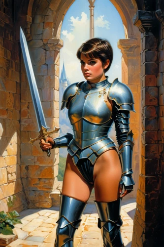 joan of arc,female warrior,swordswoman,heroic fantasy,paladin,fantasy woman,cuirass,warrior woman,knight armor,heavy armour,fantasy warrior,breastplate,fantasy art,sterntaler,policewoman,sci fiction illustration,massively multiplayer online role-playing game,dwarf sundheim,crusader,armor,Conceptual Art,Sci-Fi,Sci-Fi 19