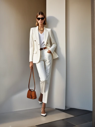 menswear for women,woman in menswear,white coat,women fashion,white-collar worker,neutral color,businesswoman,women clothes,business woman,white clothing,white silk,chic,spring white,women's clothing,business girl,suit trousers,overcoat,fashion street,woman walking,stylistically,Photography,General,Realistic