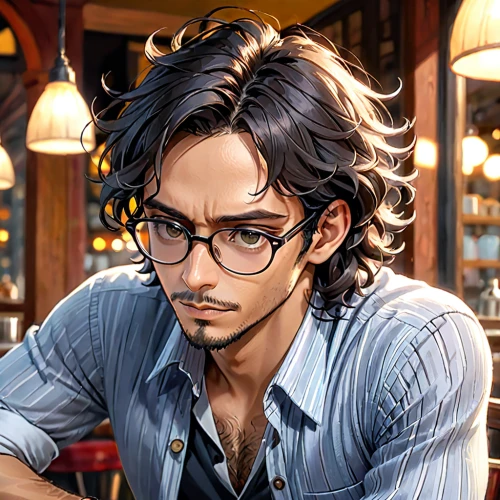 reading glasses,paris cafe,cg artwork,male character,with glasses,book glasses,parisian coffee,romantic portrait,bartender,barista,coffee background,portrait background,yukio,jin deui,bookworm,cafe,pub,glasses,valentin,game illustration,Anime,Anime,General