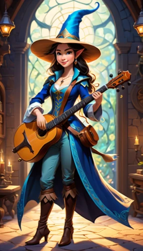art bard,witch's hat icon,bard,scandia gnome,dodge warlock,witch ban,mage,sorceress,wizard,magus,witch's hat,the pied piper of hamelin,musician,fantasia,fairy tale character,blue enchantress,magistrate,halloween witch,dulcimer herb,witch