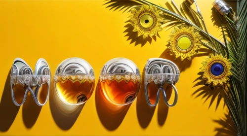 perfume bottles,sliced tangerine fruits,brushes,glass decorations,utensils,paint brushes,orangina,sunburst background,fruits icons,feather jewelry,kitchen utensils,glass items,swatch,accessory fruit,silver cutlery,tropical fruits,dental icons,glass painting,swatch watch,cutlery,Realistic,Jewelry,Pop