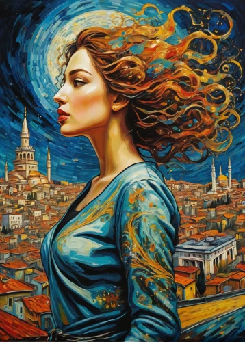 oil painting on canvas,italian painter,persian poet,hallia venezia,oil painting,art painting,young woman,woman thinking,the carnival of venice,florentine,oil on canvas,venetia,girl in a historic way,boho art,la violetta,woman at cafe,world digital painting,gypsy soul,woman playing,galata,Illustration,Realistic Fantasy,Realistic Fantasy 06