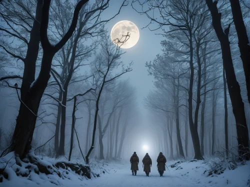 moonlit night,fantasy picture,winter forest,werewolves,full moon,winter magic,winter dream,full moon day,druids,three wise men,moonlit,the three wise men,night snow,snow scene,blue moon,winter background,russian winter,nordic christmas,black forest,midnight snow,Photography,General,Realistic