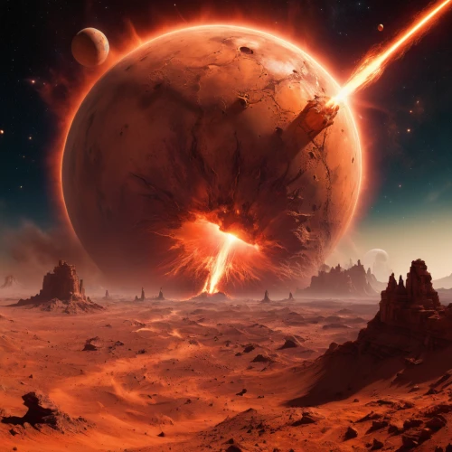 red planet,fire planet,alien planet,scorched earth,planet mars,exoplanet,alien world,burning earth,space art,planet eart,planet,asteroid,mission to mars,gas planet,armageddon,meteor,meteoroid,desert planet,cassiopeia a,doomsday,Illustration,Realistic Fantasy,Realistic Fantasy 02