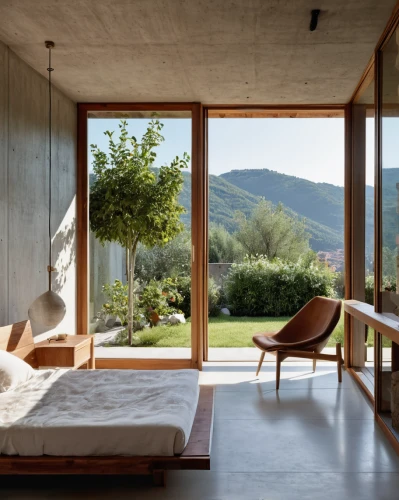sliding door,dunes house,modern room,wooden windows,corten steel,wood window,bedroom window,archidaily,house in the mountains,bamboo curtain,cubic house,window covering,interior modern design,roof landscape,house in mountains,chaise lounge,concrete ceiling,french windows,modern decor,chaise longue,Photography,General,Realistic