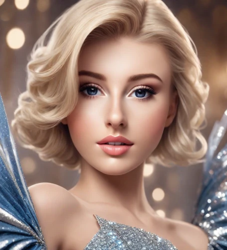 elsa,cinderella,realdoll,fantasy portrait,doll's facial features,fairy queen,pixie-bob,fairy dust,romantic look,beauty face skin,the snow queen,retouching,natural cosmetic,women's cosmetics,barbie doll,retouch,fairy tale character,marylyn monroe - female,blonde woman,world digital painting