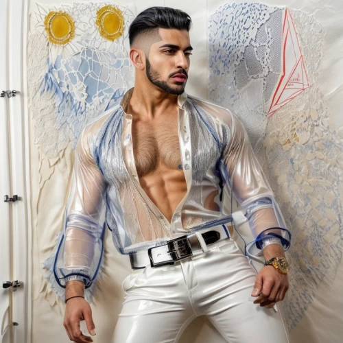 male model,baseball player,white clothing,persian,harness,latino,white silk,undershirt,itamar kazir,abdel rahman,middle eastern,pakistani boy,men's wear,american baseball player,dress shirt,men clothes,bolero jacket,handyman,greek god,arab