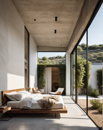 exposed concrete,concrete ceiling,dunes house,sliding door,modern room,roof landscape,corten steel,archidaily,modern decor,stucco wall,bedroom window,flat roof,smart home,modern house,wooden windows,cubic house,interior modern design,inverted cottage,modern architecture,folding roof,Photography,General,Realistic