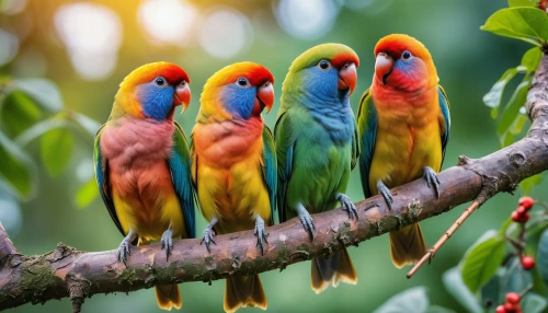 colorful birds,macaws of south america,golden parakeets,passerine parrots,tropical birds,parrot couple,rare parrots,parrots,rainbow lorikeets,couple macaw,macaws,yellow-green parrots,sun conures,edible parrots,birds on a branch,lorikeets,parakeets,fur-care parrots,birds on branch,macaws blue gold,Photography,General,Realistic