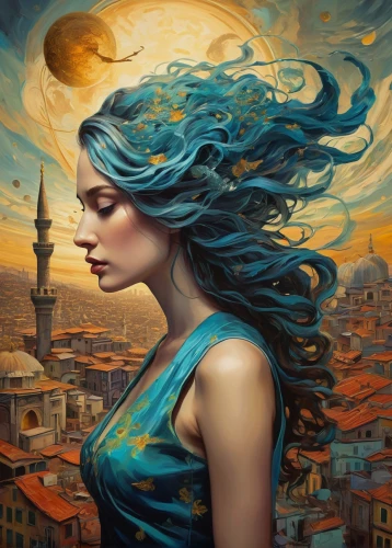 fantasy art,blue moon rose,world digital painting,mystical portrait of a girl,fantasy picture,blue enchantress,blue moon,fantasy portrait,oil painting on canvas,the wind from the sea,persian poet,sky rose,sci fiction illustration,art painting,italian painter,woman thinking,jasmine blue,blue rose,blue painting,rem in arabian nights,Conceptual Art,Fantasy,Fantasy 17