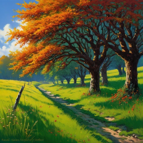 landscape background,meadow landscape,rural landscape,springtime background,autumn landscape,tree lined lane,nature landscape,tree lined path,landscape nature,forest landscape,pathway,maple road,spring background,green landscape,home landscape,tree lined,row of trees,meadow in pastel,tree grove,spring morning,Illustration,American Style,American Style 07