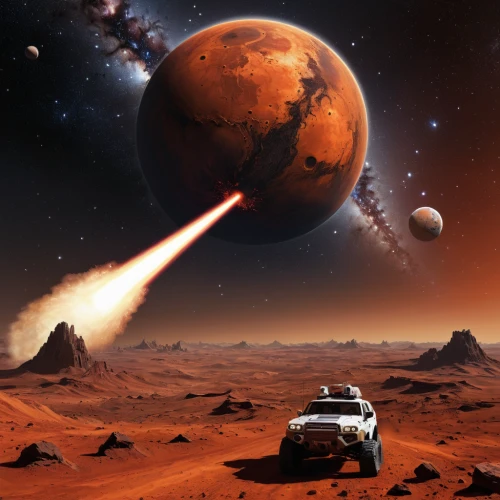 red planet,mission to mars,planet mars,mars probe,mars rover,martian,mars i,olympus mons,space art,alien planet,gas planet,moon car,space voyage,alien world,sci fiction illustration,fire planet,exoplanet,moon valley,asterales,asteroid,Illustration,Realistic Fantasy,Realistic Fantasy 07