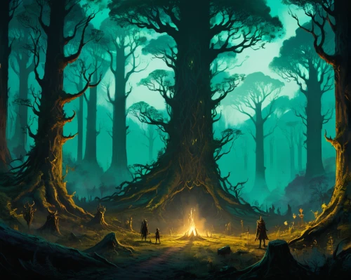elven forest,haunted forest,druid grove,forest background,holy forest,enchanted forest,the forest,forest landscape,forest glade,old-growth forest,forest dark,the forests,forest,forest tree,forests,fairy forest,devilwood,forest of dreams,grove of trees,game illustration,Conceptual Art,Fantasy,Fantasy 02
