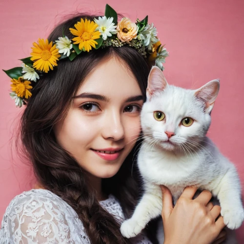 beautiful girl with flowers,flower cat,flower crown,flower hat,flower animal,cute cat,romantic portrait,girl in flowers,spring crown,flower garland,holding flowers,flower girl,floral garland,cat image,pet vitamins & supplements,floral wreath,with a bouquet of flowers,bouquets,blossom kitten,blooming wreath,Photography,Documentary Photography,Documentary Photography 23