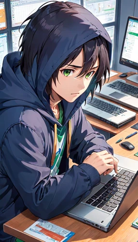 girl at the computer,night administrator,typesetting,hardware programmer,computing,man with a computer,computer,computer freak,windows 7,switchboard operator,hacker,coder,in a working environment,laptop,bookkeeper,cyber,computer monitor,stock broker,computer program,mousepad,Anime,Anime,Realistic