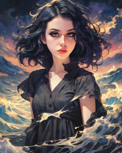 the wind from the sea,the sea maid,fantasy portrait,siren,at sea,rosa ' amber cover,sea,wind wave,rogue wave,ocean,mystical portrait of a girl,tidal wave,sea storm,sea fantasy,ocean waves,world digital painting,the endless sea,sea breeze,tide,the sea