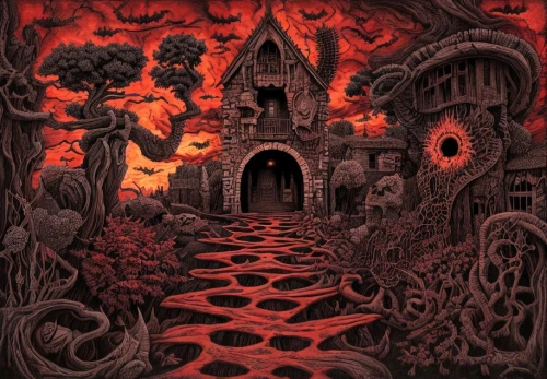 blood church,necropolis,sepulchre,devilwood,purgatory,witch house,witch's house,door to hell,inferno,mortuary temple,haunted cathedral,death god,hall of the fallen,catacombs,death's-head,autopsy,buddhist hell,disfigurement,the threshold of the house,testament,Art sketch,Art sketch,Fantasy