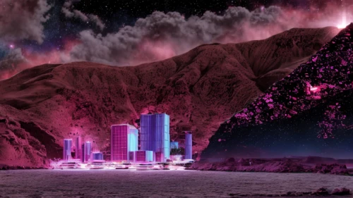 futuristic landscape,alien world,space port,alien planet,cosmos field,virtual landscape,cyberspace,space art,sky space concept,exoplanet,mining facility,valley of the moon,spacescraft,scene cosmic,fractal environment,scifi,purple landscape,out space,outer space,terraforming