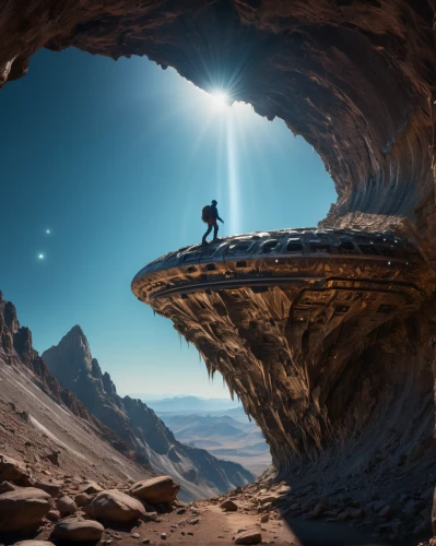 cliff dwelling,cave tour,glacier cave,the pillar of light,caving,inner light,beam of light,alien world,al siq canyon,cave,ice cave,celestial phenomenon,lens flare,digital compositing,alien planet,crevasse,pit cave,desert planet,mountain guide,moon valley,Photography,General,Fantasy