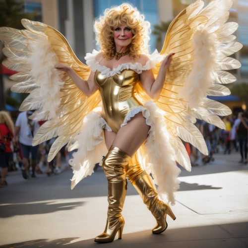 business angel,showgirl,winged,gold spangle,fire angel,angel wing,comic-con,pride parade,cosplay image,farrah fawcett,greer the angel,vintage angel,angel wings,archangel,guardian angel,delta wings,harpy,hedwig,goddess of justice,fantasy woman