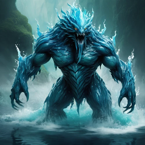 water creature,poseidon god face,cleanup,blue monster,merfolk,poseidon,white walker,sea god,supernatural creature,god of the sea,leopard's bane,blue enchantress,druid,northrend,ice,icemaker,destroy,mean bluish,druid stone,yeti,Conceptual Art,Fantasy,Fantasy 02