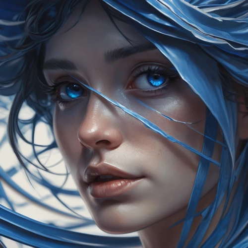 blue enchantress,fantasy portrait,winterblueher,the blue eye,blue painting,azure,blue eye,ice queen,mystical portrait of a girl,merfolk,blue eyes,portrait background,blue petals,mermaid vectors,sapphire,water nymph,blu,silvery blue,fantasy art,the wind from the sea,Art,Artistic Painting,Artistic Painting 43