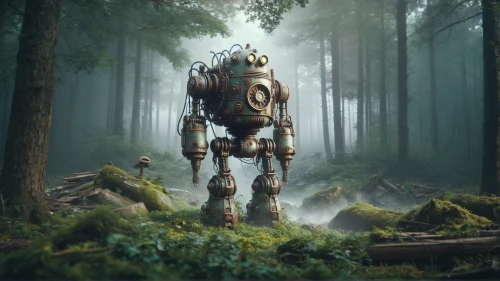 mech,forest man,droid,district 9,digital compositing,mecha,military robot,fallout4,bot,forest animal,robot,robotic,sci fiction illustration,aaa,sci fi,in the forest,droids,the wanderer,scifi,forest background