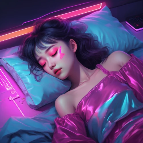 sleeping rose,digital painting,zzz,neon lights,pink vector,neon light,the sleeping rose,vector illustration,vector art,sleeping,bed,world digital painting,girl in bed,sleeping beauty,digital art,cg artwork,soft robot,digital illustration,colored lights,dreaming