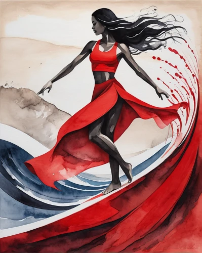 scarlet witch,red cape,the sea maid,fashion illustration,super heroine,super woman,red super hero,flamenco,the zodiac sign pisces,scarlet sail,wind wave,the wind from the sea,wonderwoman,surfing,warrior woman,dance with canvases,female runner,red sea,siren,sprint woman,Illustration,Vector,Vector 07