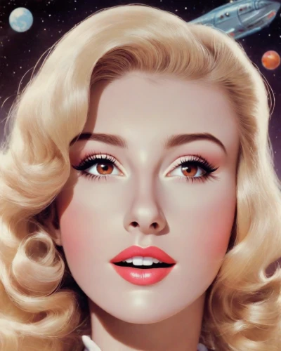 andromeda,sci fiction illustration,space art,atomic age,marylin monroe,spacefill,cosmonautics day,marilyn,space tourism,astronomer,science fiction,space travel,retro woman,merilyn monroe,outer space,star mother,science-fiction,marylyn monroe - female,retro 1950's clip art,asteroids