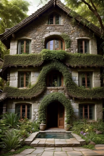 house in the forest,garden elevation,beautiful home,tree house hotel,witch's house,house in the mountains,stone house,house in mountains,studio ghibli,tree house,frame house,private house,architectural style,ancient house,timber house,witch house,dandelion hall,flock house,log home,large home