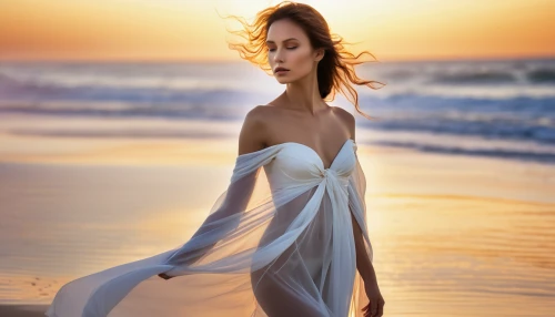 girl in a long dress,evening dress,white silk,wedding dresses,girl on the dune,gracefulness,image manipulation,sun bride,girl in white dress,beach background,aphrodite,girl in cloth,wedding gown,bridal clothing,girl in a long dress from the back,sarong,photoshop manipulation,torn dress,sea breeze,the sea maid,Photography,General,Realistic