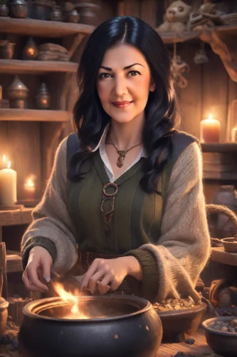 candlemaker,dwarf cookin,tinsmith,silversmith,woman holding pie,queen of puddings,metalsmith,apothecary,gingerbread maker,blacksmith,girl in the kitchen,girl with bread-and-butter,cookery,librarian,antique background,shopkeeper,confectioner,persian,zoroastrian novruz,the witch