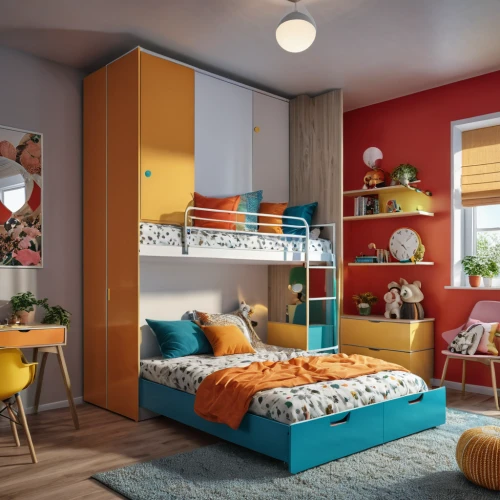 children's bedroom,kids room,teal and orange,room divider,boy's room picture,modern room,search interior solutions,guestroom,shared apartment,modern decor,guest room,children's room,mid century modern,contemporary decor,baby room,sleeping room,interior decoration,room newborn,dormitory,an apartment,Photography,General,Realistic