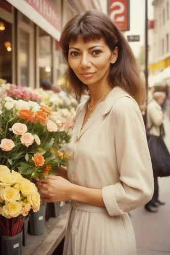 beautiful girl with flowers,vintage flowers,girl in flowers,retro flowers,vintage floral,vintage woman,retro women,retro woman,vintage girl,iranian,with a bouquet of flowers,florist,woman in menswear,a charming woman,1980s,vintage women,asian woman,flower shop,persian,1960's
