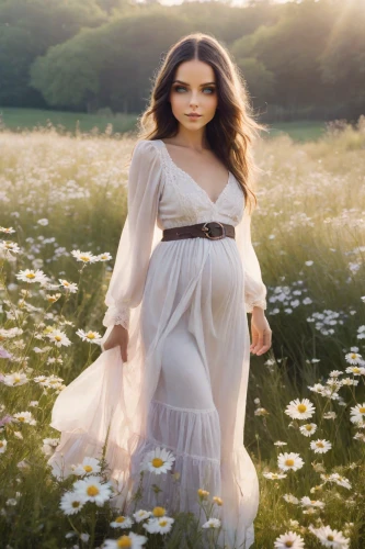 celtic woman,pregnant woman icon,meadow,flower girl,pregnant woman,maternity,girl in a long dress,girl in flowers,mirror in the meadow,wildflower,enchanting,pregnant women,beautiful girl with flowers,pregnant girl,spring awakening,in the tall grass,girl in white dress,pregnancy,faerie,sun bride